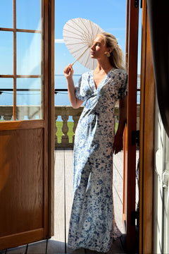 Kristin Satin Flower Dress - Blue