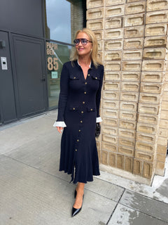 Viscose Knit Midi Dress - Navy
