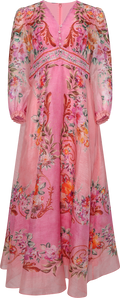 Frida Long Dress Silk Linen - Coral