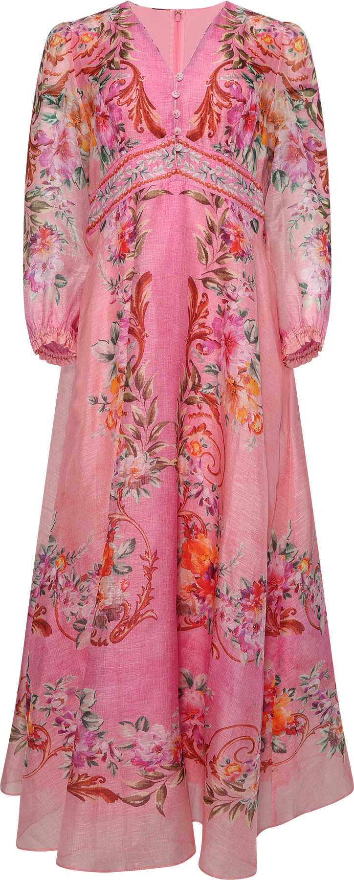 Frida Long Dress Silk Linen - Coral
