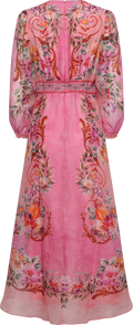 Frida Long Dress Silk Linen - Coral