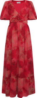 Nordalill Chiffon Maxi Dress - Coral Red
