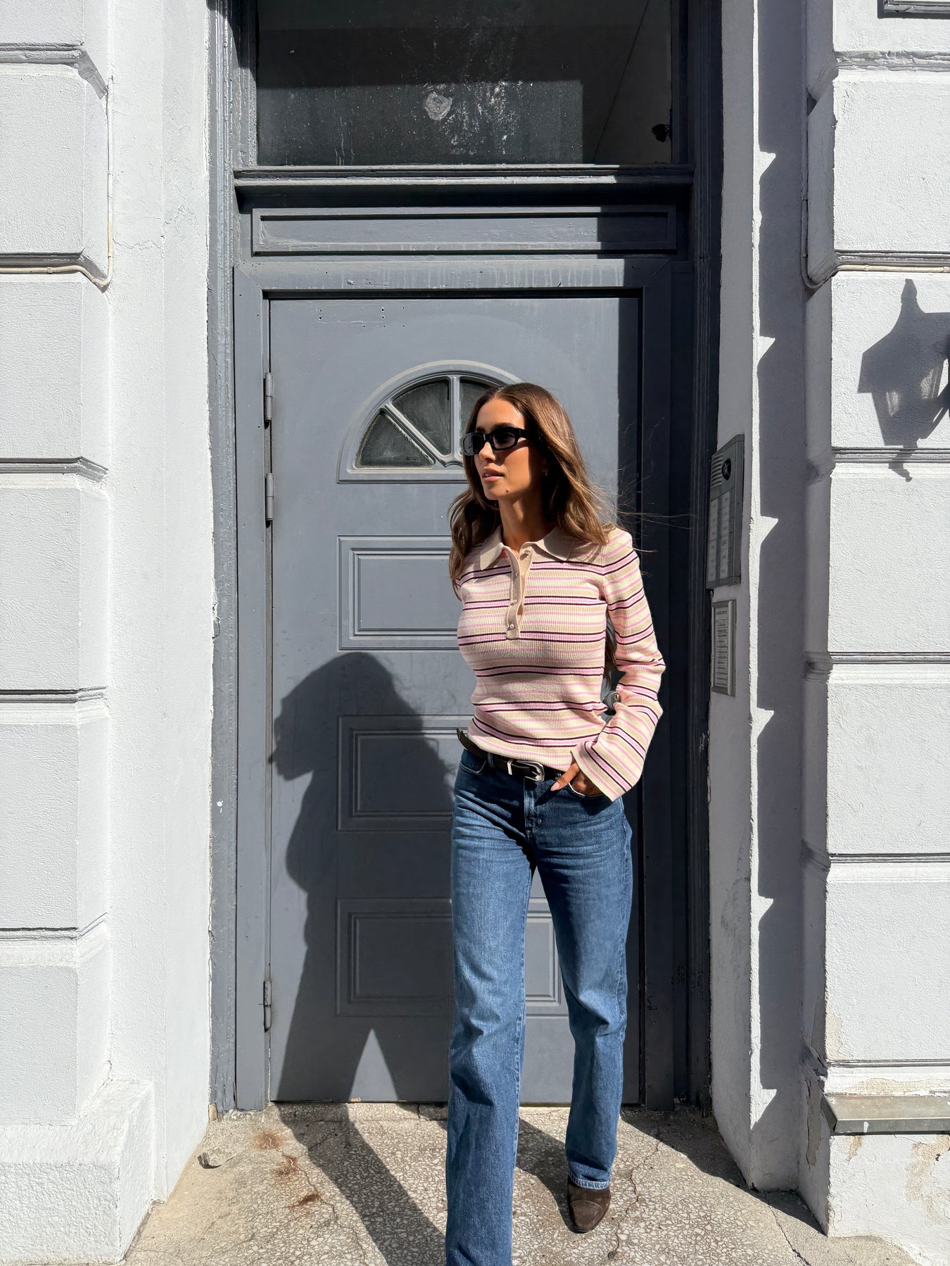 Marte Ls Stripe Polo - Pink
