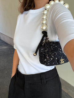 Chanel Tweed Pearl Single Flap Bag Mini - Black