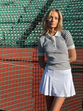 Marte Ss Rib Polo Knit - Navy Striped