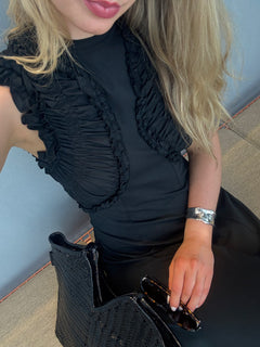 Shiva Sleeveless Ruffled Midi Dress - Noir