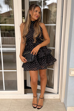 Idun Polka Dot Mini Dress - Black Dot