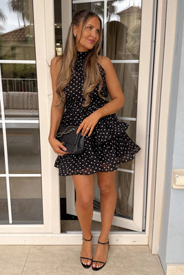 Idun Polka Dot Mini Dress - Black Dot
