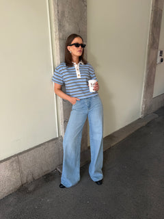 Olga Stripe Polo Tee - Blue