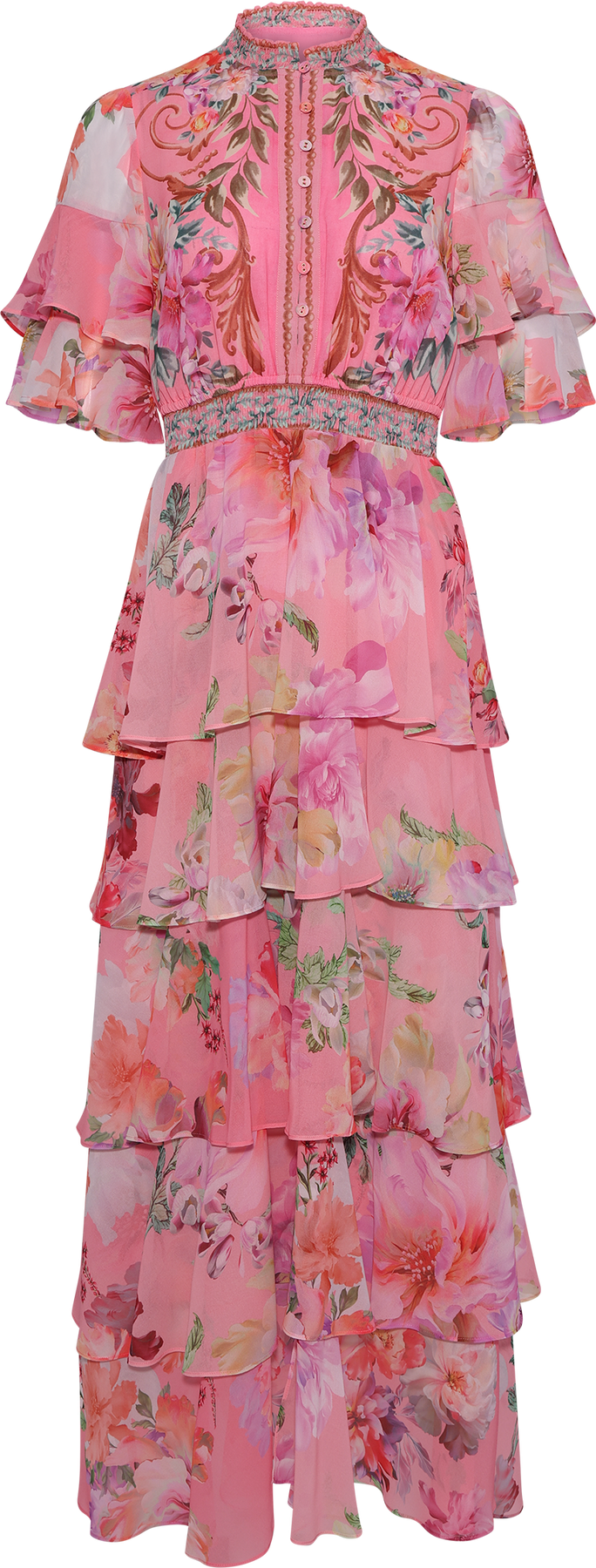 Itzayana Long Dress W Tiered - Coral
