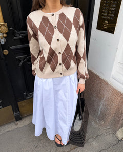 Anni Argyle Knit Cardigan - Brown