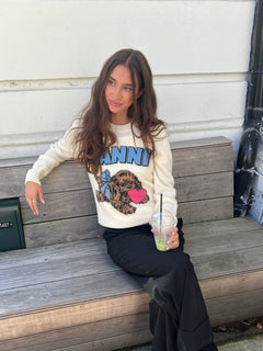 Graphic Wool Mix Fluffy Puppy Love Crewneck - Egret