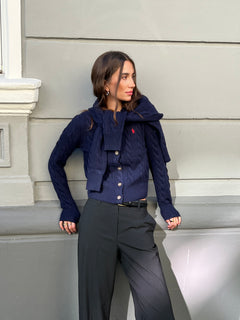 Cable-Knit Wool-Cashmere Cardigan - Hunter Navy