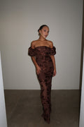 Flower Mesh Maxi Dress - Chicory Coffee