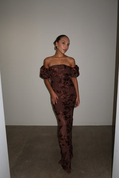 Flower Mesh Maxi Dress - Chicory Coffee