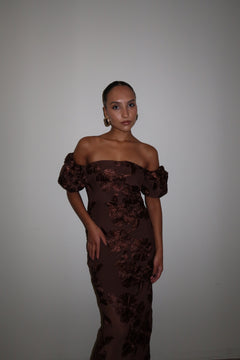 Flower Mesh Maxi Dress - Chicory Coffee