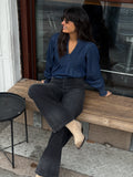 Emma Denim Solid Blouse - Blue