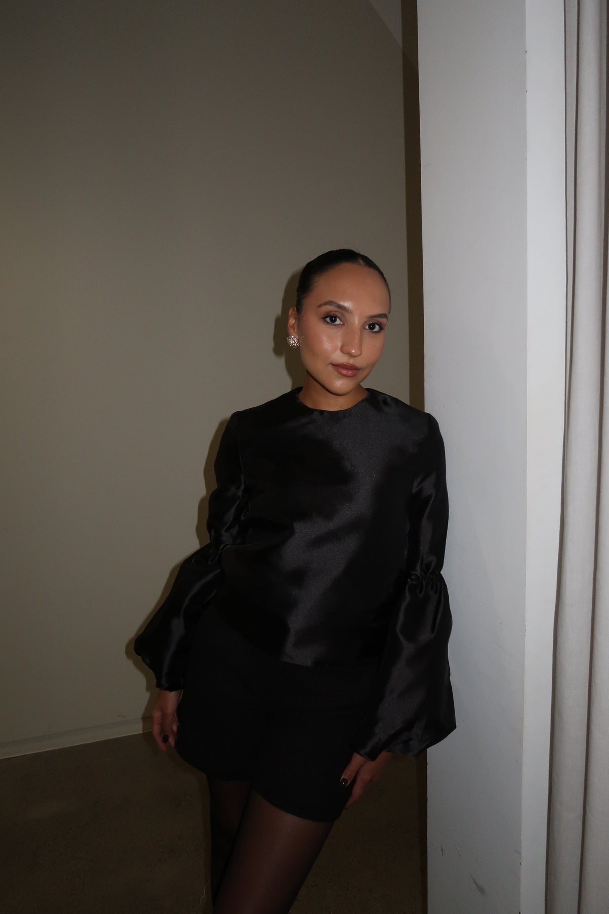 Cia Double Pouf Sleeve Blouse - Black