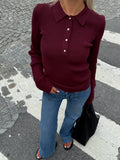 Marte LS Rib Polo Knit  - Wine