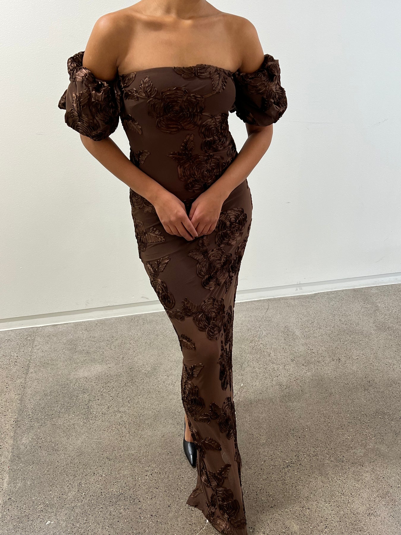 Flower Mesh Maxi Dress - Chicory Coffee