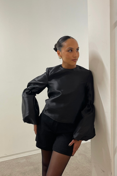 Cia Double Pouf Sleeve Blouse - Black