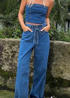 Isolde Solid Pants - Distressed Blue