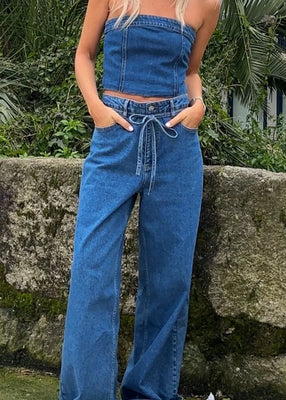 Isolde Solid Pants - Distressed Blue