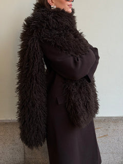 Lynn Faux Fur Maxi Shawl - Chocolate Brown