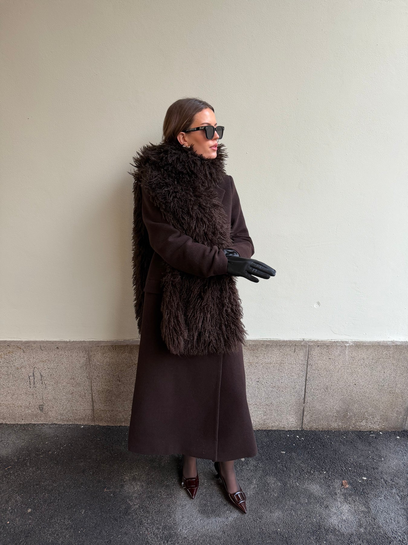 Lynn Faux Fur Maxi Shawl - Chocolate Brown