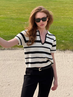 Sofie Stripe Knit Top - Black/Creme