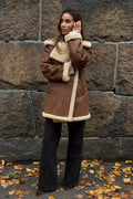 Marta Shearling Jacket - Dark Cognac/Cream