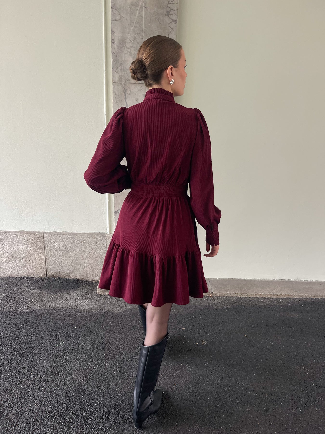 Liv Cord Solid Dress - Wine