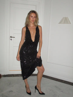 Sophie Sequins Plunge Dress - Black