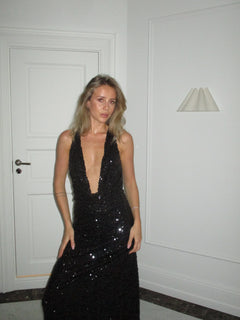 Sophie Sequins Plunge Dress - Black