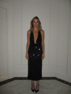 Sophie Sequins Plunge Dress - Black