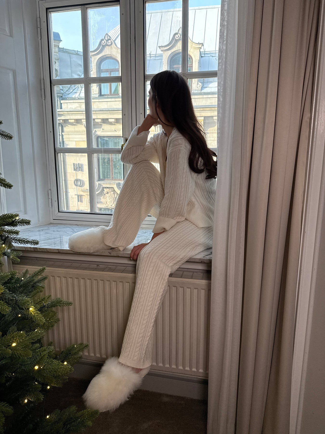 Cathy Cashmere Cable Knit Pant - Cream