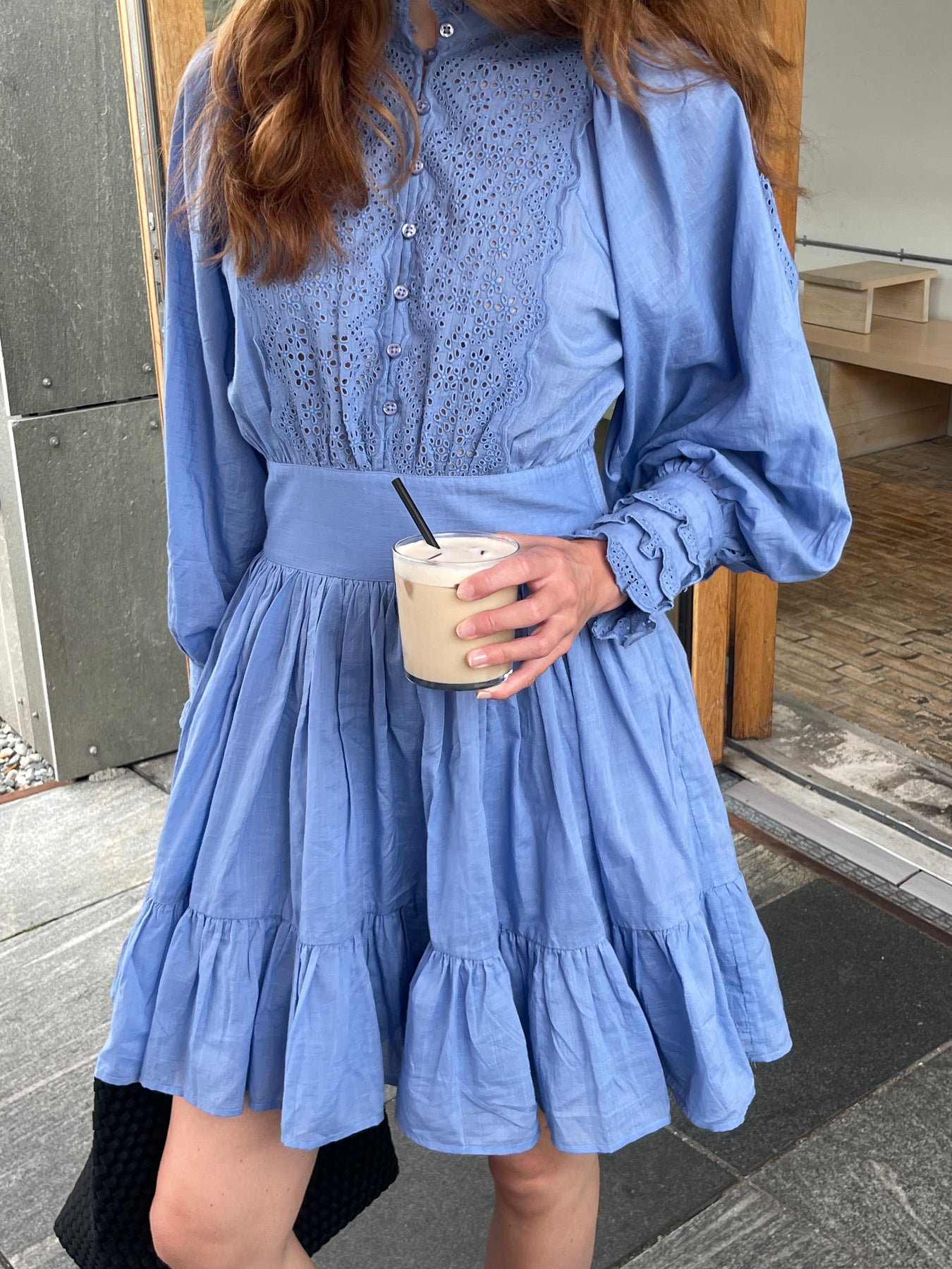 Cotton Slub Mini Dress Dusty Blue