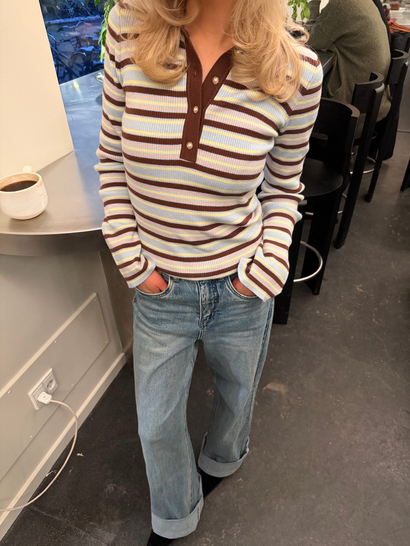 Marte Ls Stripe Polo - Brown/Blue
