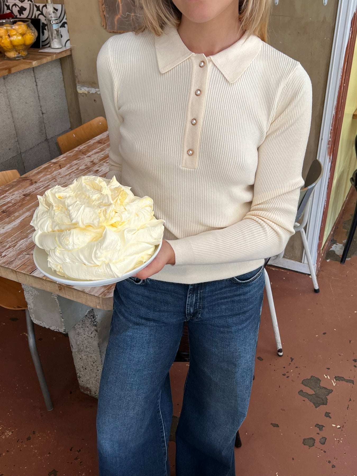 Marte Ls Rib Polo Knit - Off White