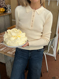 Marte Ls Rib Polo Knit - Off White