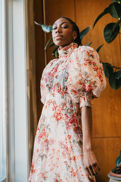 Organza Midi Dress - Pink Blossom