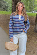 Isabelle Striped Polo Jumper - Navy