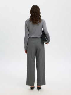 Thea Ls Knit Merino O-Neck - Medium Grey Melange