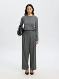 Thea Ls Knit Merino O-Neck - Medium Grey Melange