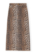 Print Denim Maxi Slit Skirt - Leopard