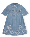Broderie Anglaise Denim Mini Dress - Light Blue Stone