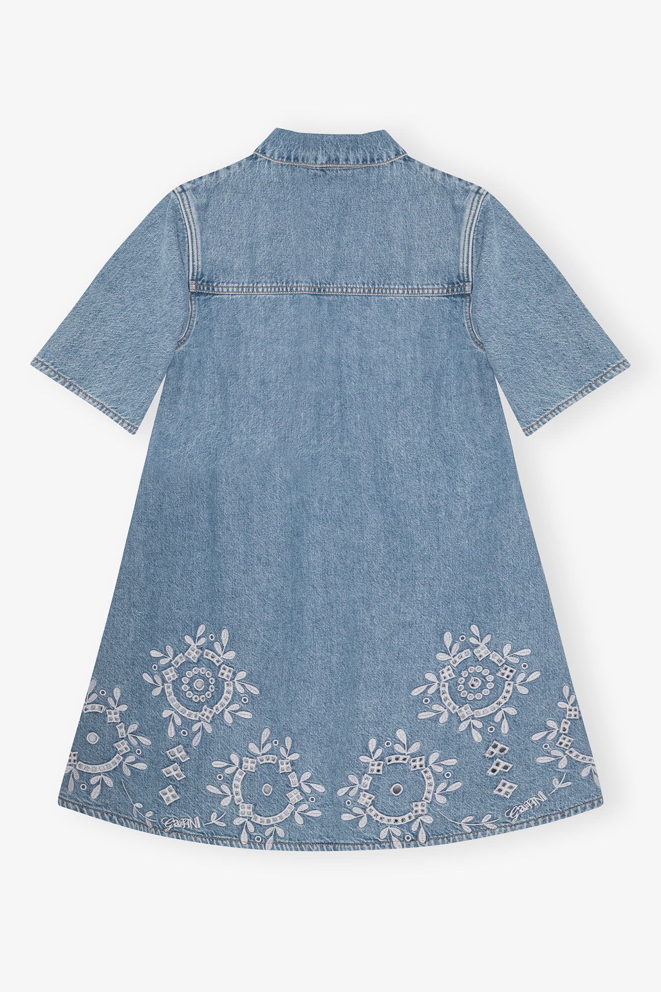 Broderie Anglaise Denim Mini Dress - Light Blue Stone