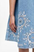 Broderie Anglaise Denim Mini Dress - Light Blue Stone