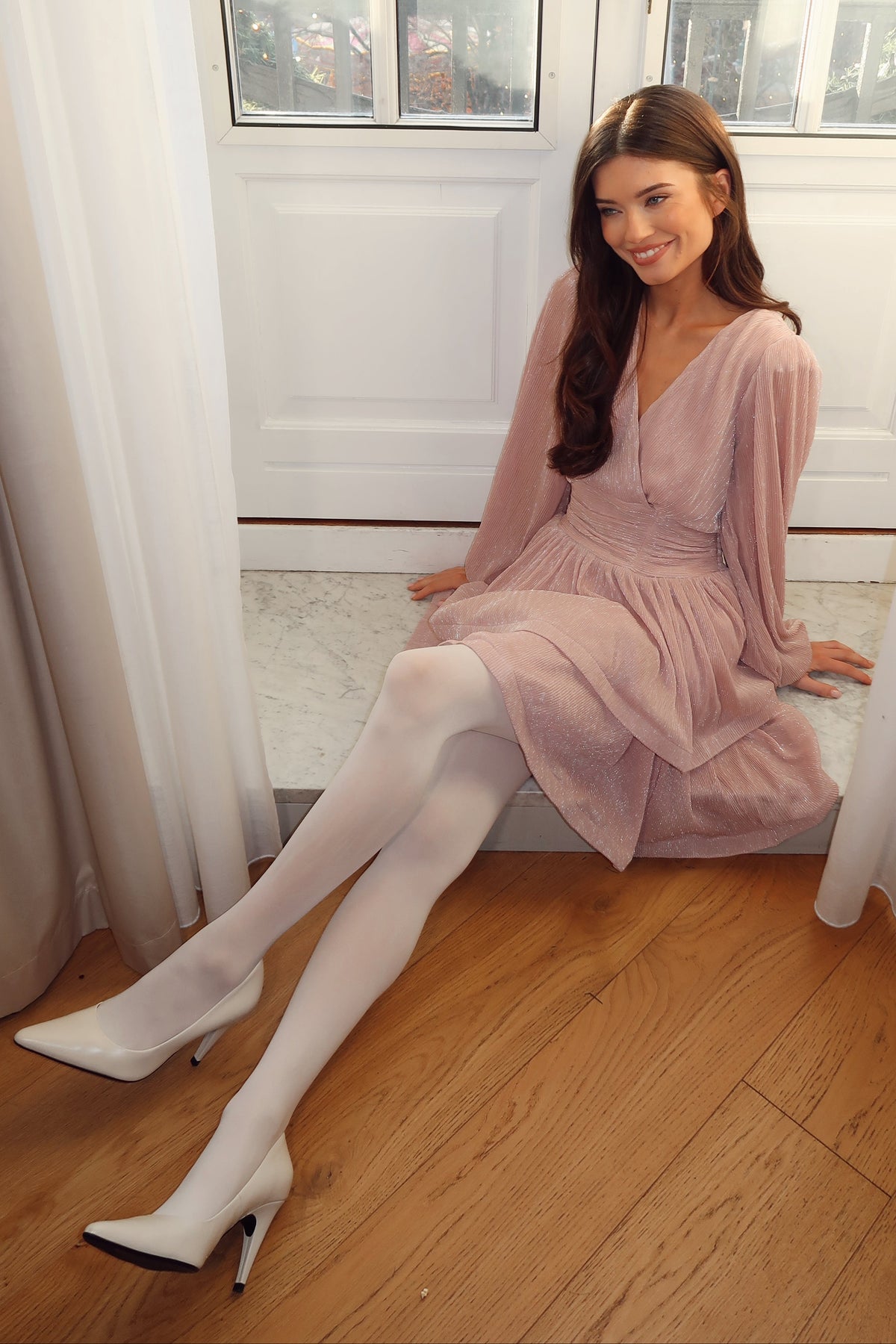 Jade Wave Plisse Dress - Light Pink