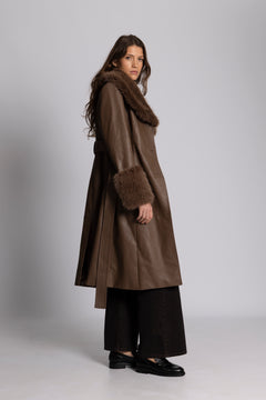 Renee Faux Leather Coat - Light Brown